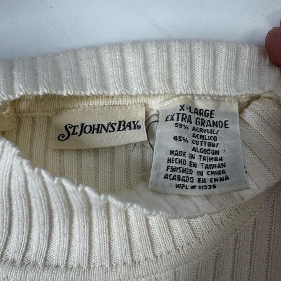 Vintage Y2K St. John’s Bay Ivory Ribbed Turtleneck Embroidered Sleeves XL - Picture 6 of 7